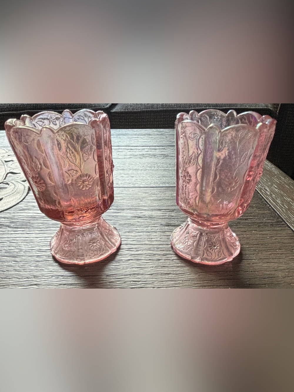 Vintage-Style Pink Pressed Glass Candle Holders